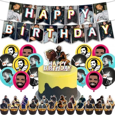 Drake Rapero Conjunto de Suministros de Fiesta de Cumpleaños Globos Decoración de Pasteles Telón de Fondo Foto 1 de 4