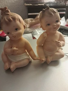 VINTAGE SET OF 2 1960S NAPCO DIAPER BABY FIGURINES Made In JAPAN  - Picture 1 of 1