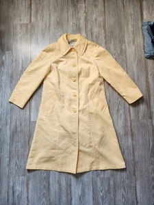 VTG London Fog Maincoats Yellow Mid length Trench Coat Lined Petite Sz 10 - Picture 1 of 10