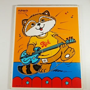Vintage 1980 Playskool Wooden Puzzle Shirt Tales Rick Rock Star Guitar 7 Pieces - Picture 1 of 10