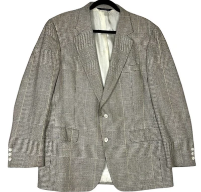 Jaqueta Blazer Burberry Vintage Anos 80 Bege Houndstooth Xadrez 46R Fabricada nos EUA - Imagem 1 de 4