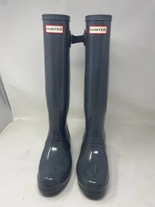 Hunter Original Botas de Lluvia Alto Brillo Unisex Gris/Azul Talla Mujer-8 Hombre 7 - Imagen 1 de 7