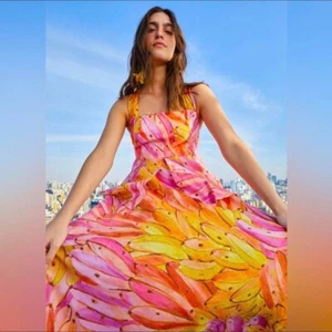 FARM Rio mittleres Kleid XL Ombre Bananen gekreuzter Rücken Kleid tropischer Sommer - Bild 1 von 17