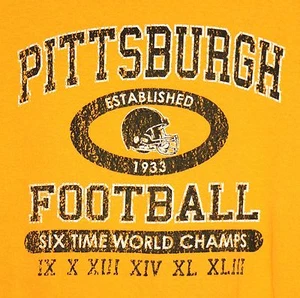 Pittsburgh Steelers Six Time World Champs Distressed Style T-Shirt LARGE - NFL - Picture 1 of 3