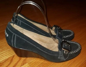 Naturalizer Tempero Black leather wedges Womans Size 7.5M - Picture 1 of 7