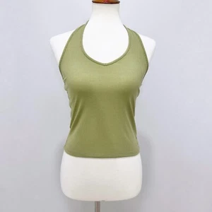 American Eagle Green Fitted V-Neck Halter Ribbed Knit Tank Top - Picture 1 of 18