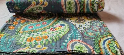 Colcha manta edredón Kantha de algodón tamaño doble cachemira hecha a mano india Foto 1 de 4