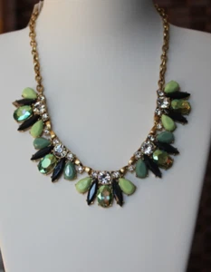J crew Mint Green & Iridescent Crystal Bee Vintage Gold Statement Necklace - Picture 1 of 6