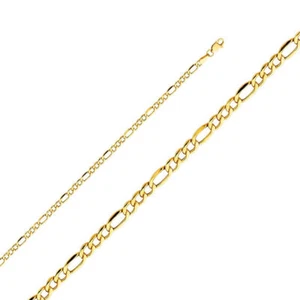 14 Karat Echt Gelbgold Schlicht 3,2 mm Figarokette Halskette Cadena de Oro Eslabones - Bild 1 von 3