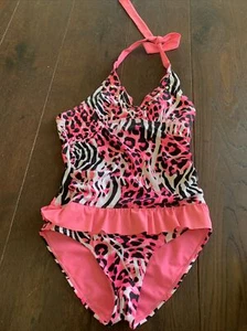 justice 12 vguc cheetah ruffle onepiece swinsuit bathing - Picture 1 of 5