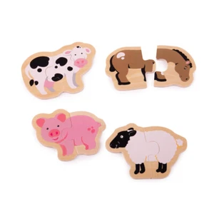 Rompecabezas de dos piezas de madera gruesa Bigjigs Toys - animales de granja - Imagen 1 de 3