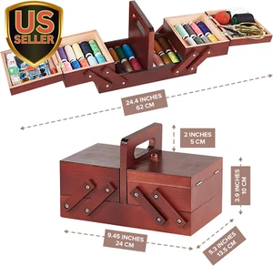 Expandable Sewing Box - Seamstress Wooden Box for Thread Spools Storage - Sew... - Picture 1 of 1