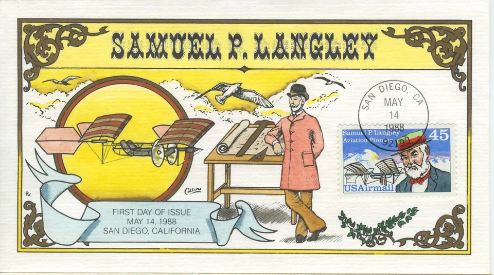US, #C118 SAMUEL P. LANGLEY, Collins Hand-painted First Day Cover Perfect!!! - Image 1 of 1