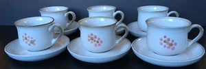 Sey Of 6 Denby Handcrafted Stonewear Gypsy Pattern Tea Cups And Saucers - Picture 1 of 8