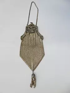 Antique Mandalian Metal Diagonal Mesh Vanity Bag Wristlet Chain Silvertone - Picture 1 of 16