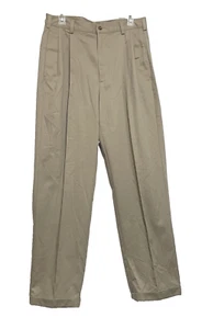 Jos A Bank Pants Men 32 x 32 Tan Pleated Classic Collection Cuff Free Shipping - Picture 1 of 6