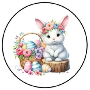 EASTER BUNNY ON TREE STUMP ENVELOPE SEALS LABELS STICKERS PARTY FAVORS - Picture 1 of 2