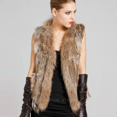 Tassel Womens Real Fur Knitted Sleeveless Vest American Style Short Waistcoat Sz - Image 1 of 4