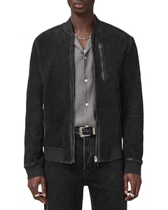 All Saints Kemble Suede Leather Bomber Jacket Biker Size S Black - Picture 1 of 8