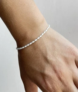 Minimalist Boho White Glass Bead Bracelet Handmade Dainty Everyday Jewelry Gift - Picture 1 of 4