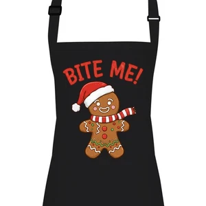 Christmas Gingerbread Apron Adult Funny Baking Gift BITE ME! Print Festive Host - Picture 1 of 11