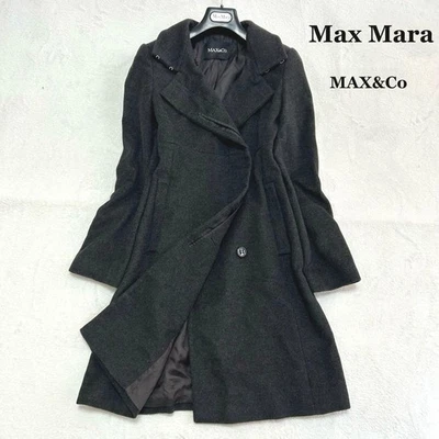 Max & Co Angora Wool Long Coat Stand Collar Dark Gray Used -Shipping from Japan - Image 1 of 4