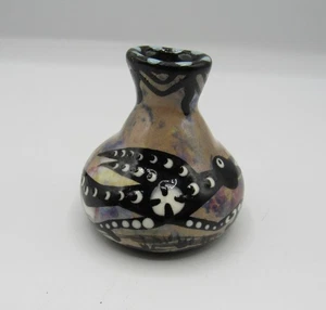 Miniature Coyote Apache USA vase glazed pottery roadrunner bird 1 3/4" - Picture 1 of 7