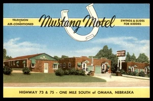Postcard Mustang Motel Exterior View, One Mile South of Omaha, Nebraska - Picture 1 of 2