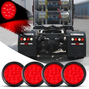4pcs 4" Inch Round Tail Light 12 LED Red Reverse Turn Signal Lamp Truck Trailer - Picture 1 of 11
