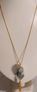 Vtg Gold-toned Filigree Floral Egg With Tassel Pendant Necklace 26" Long - Picture 1 of 9