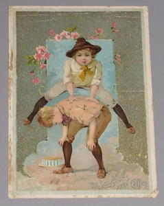 VTG ADVERTISING McLAUGHLINS XXXX COFFEE KIDS PLAY LEAP FROG VICTORIAN TRADE CARD - Picture 1 of 2