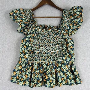Blusa Sea New York donna XS verde floreale peggy smocked svolazzante manica contadina - Foto 1 di 8