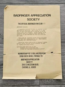 Vintage Badfinger Appreciation Society Official Fan Club Membership Letter - Picture 1 of 3