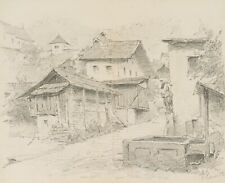A. LÜBEN (*1837), Ansicht von Betz (Oise), Bleistift Romantik Landschaft