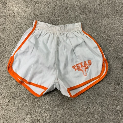 VTG UT Texas Longhorns Track Athletic Booty Shorts Sz XS White Orange Vintage Cover