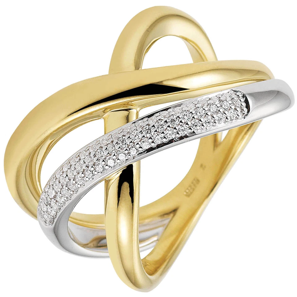 Ring Women's Ring With 61 Diamonds, 3-reihig, 585 Yellow Gold White Gold - Image 1 of 1