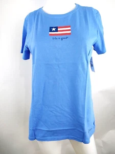 Life is Good Women Short Sleeve Crusher Tee Three Stripe Flag Blue Medium 77823 - Picture 1 of 10