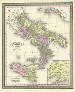 1849 Mitchell Mappa Di Del Sud Italia: Il Regno Di Napoli E Il Due Sicilies - Foto 1 di 1