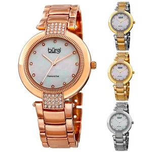 Women's Burgi BUR181 Quartz Diamonds Mother of Pearl Link Bracelet Watch - Picture 1 of 17