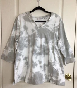 Belle beach By Kim Gravel Grey Tie Dye 3/4 sleeve French terry hoodie L - Picture 1 of 7