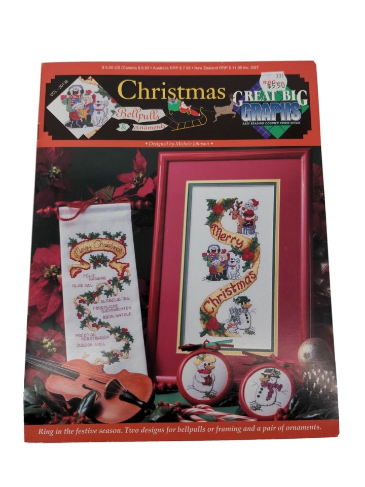 Libro De Colección Grandes Gráficos Navidad Tiradores de Campanas y Adornos Punto de Cruz Patrón Foto 1 de 4