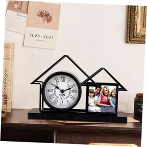 Vintage Desk Table Clock, Metal Decorative Desk and Shelf Black-12.6x3.15x8.3in - Picture 1 of 8