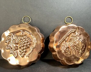 Vintage Copper Tin Molds Set of Two (2) Strawberries Grape Cluster Decorative - Picture 1 of 7