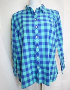 Women's Talbots Bright Blue/Light Blue Gingham Cotton Button Up Size XLP - Picture 1 of 5