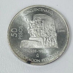 1988 Mo Mexico Silber 50 Pesos National Oil Industry 50th Anniversary .999 vz - Bild 1 von 9