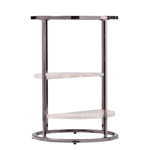24" Black Metal Glass And Faux Marble Round End Table With Two Shelves - Picture 1 of 10