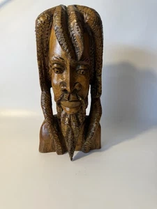 Scultura statuina intagliata dreadlock uomo busto arte legno 10" - Foto 1 di 10