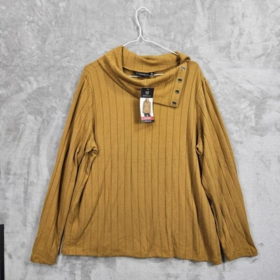 Suéter Rafaella Mujer XL Dorado Marrón Capucha Cuello Top Botón Pullover Acanalado Nuevo Foto 1 de 4