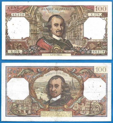 France 100 Francs 1967 7 December Serie X Corneille Europe Free Shipping World - Image 1 of 3