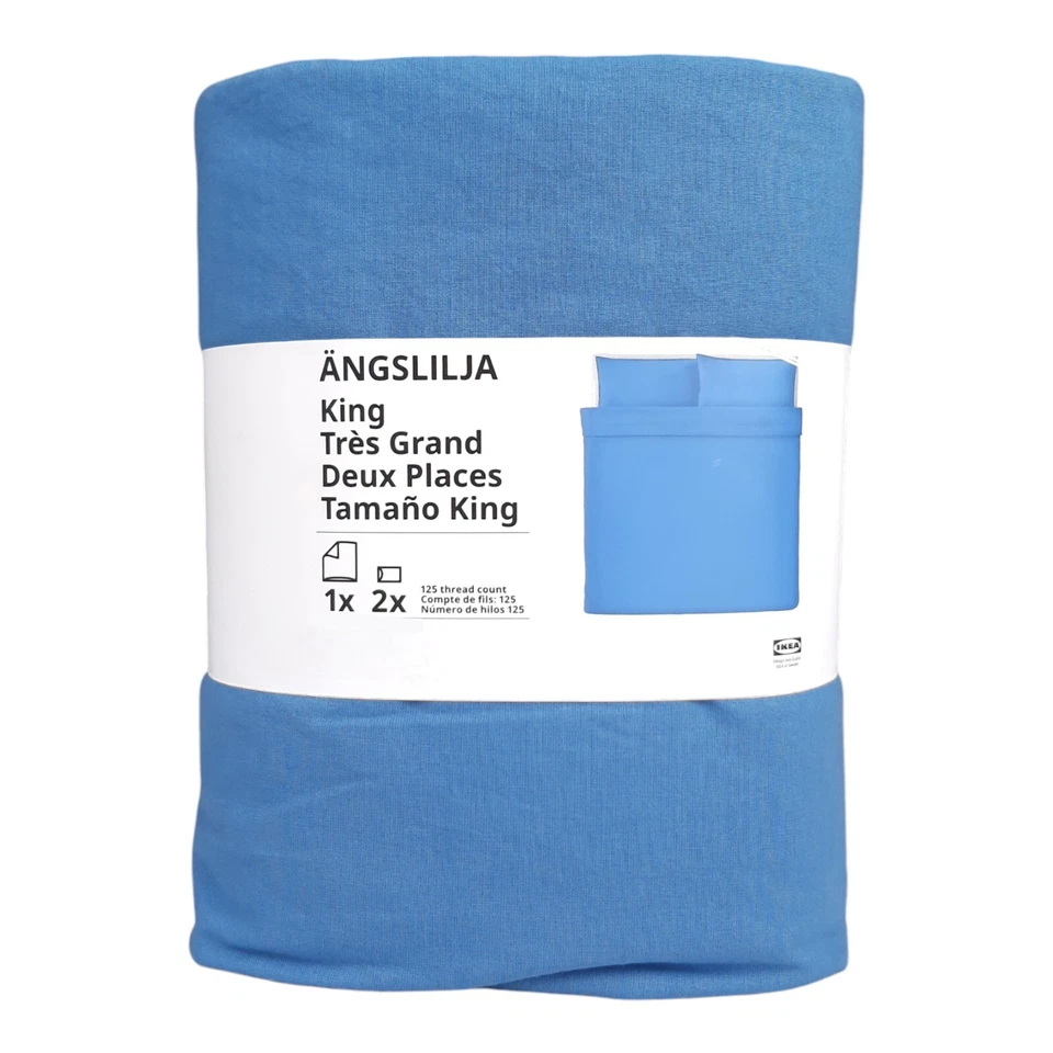 IKEA ANGSLILJA King Size Blue Duvet Cover & Pillowcases 405.650.73